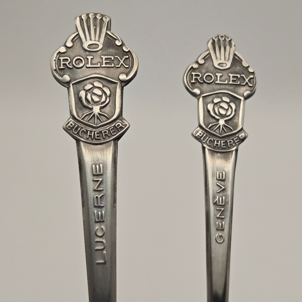 Rolex Bucherer Switzerland Souvenir Spoon Lucerne Geneve Silver Plate Vintage